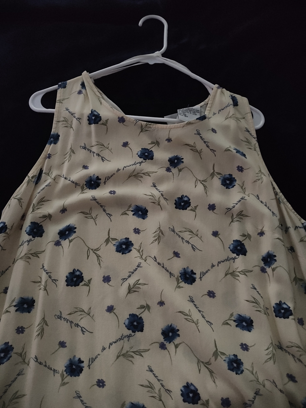 Floral Sleeveless Midi Dress in Cream with Blue Print